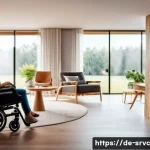 Home 23 AI 집사 서비스와 사회적 책임 - A modern smart home interior with a diverse middle-aged German family interacting with a transparent...