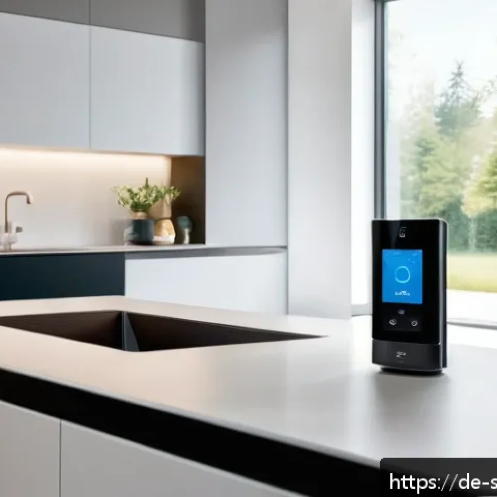AI 집사 서비스의 새로운 기능 업데이트 - A modern smart home interior in Germany featuring an AI butler interface displayed on a sleek touchs...