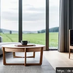 AI 집사 서비스와 관련된 소비자 행동 연구 - A modern German living room scene showcasing a sleek AI-Butler device on a minimalist wooden side ta...
