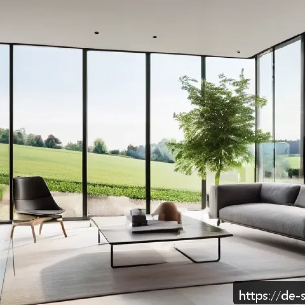 AI 집사 서비스의 지속 가능성 문제 - A sleek, modern AI butler device integrated into a contemporary German smart home living room, featu...