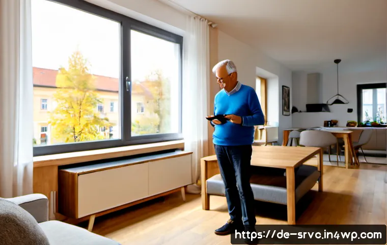 AI 집사 서비스와 AI 기술의 발전 - Photorealistic modern German apartment living room, a friendly discreet AI home assistant device hel...