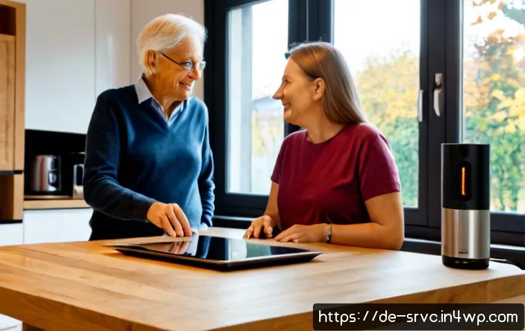 Home 17 가장 인기 있는 AI 집사 서비스 비교 - Photorealistic modern German apartment kitchen in the morning, a friendly elderly couple comparing t...